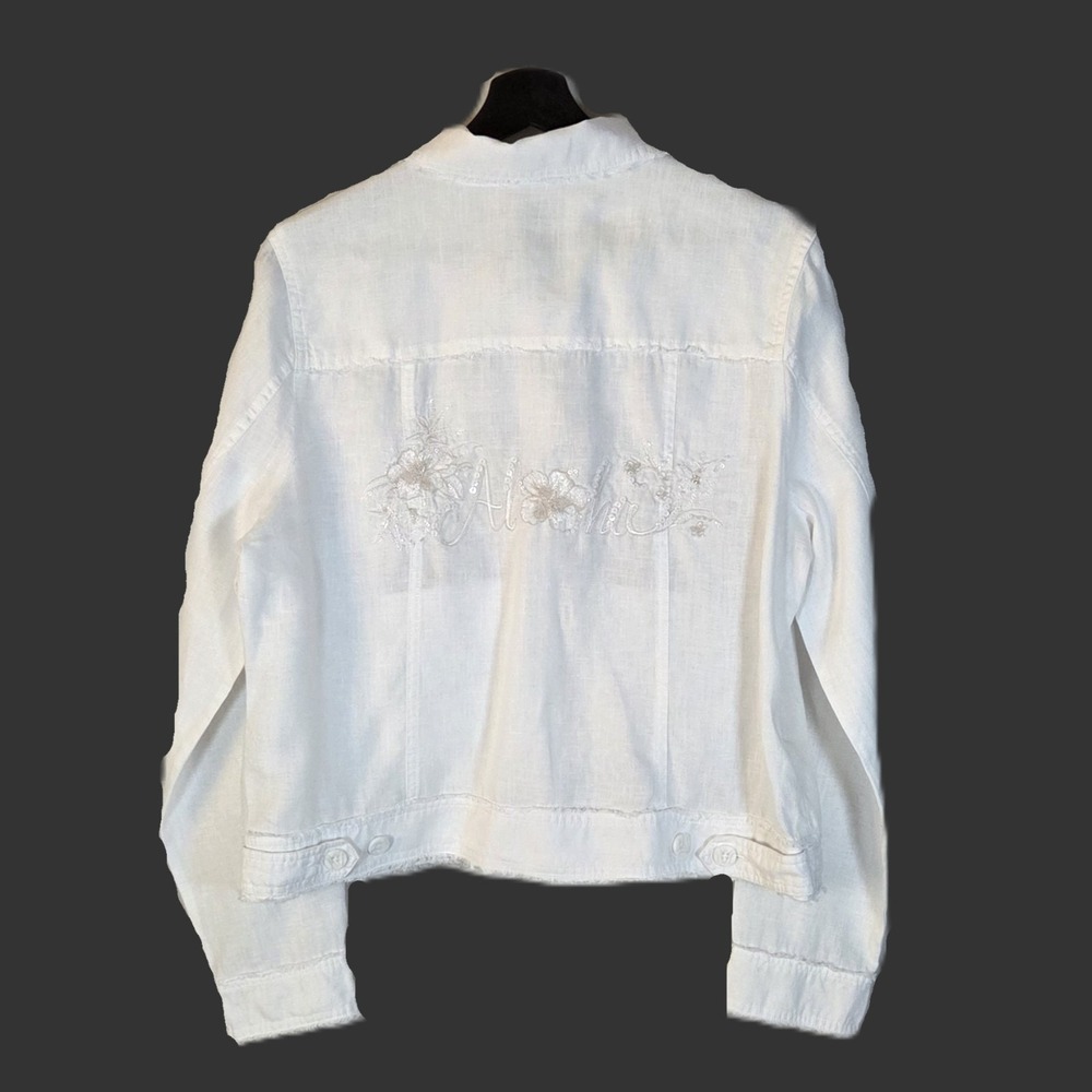 Tommy Bahama Aloha Two Palms Sequined Embroidered Linen Jacket White Sz L Rare